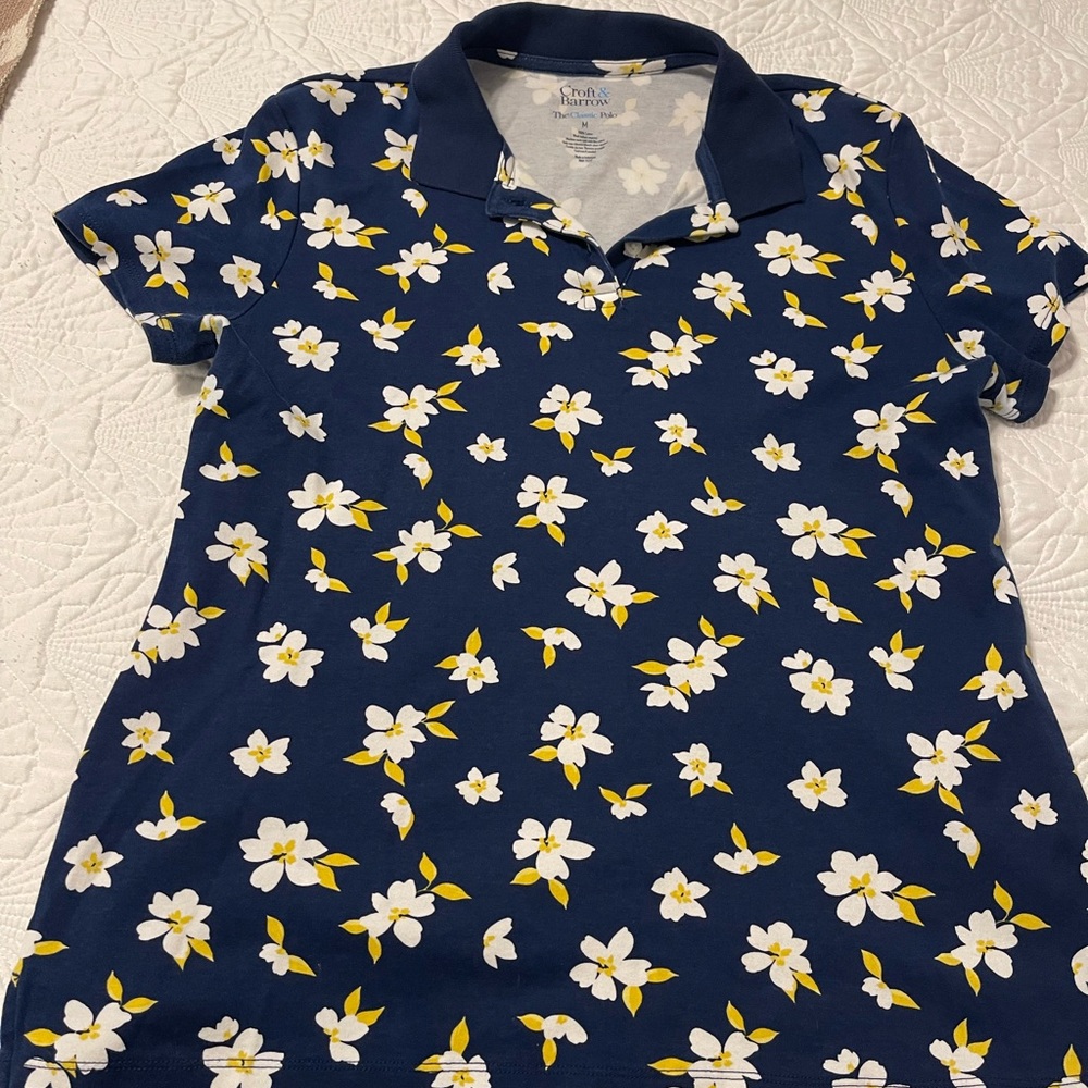 Croft & Barrow Blue and White Floral Polo